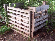 A home compost bin, made from pallets